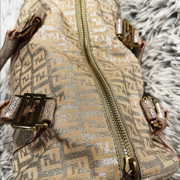 Authentic Vintage Fendi Metallic Boston Bag Zucchino Canvas - Picture 5 of 11